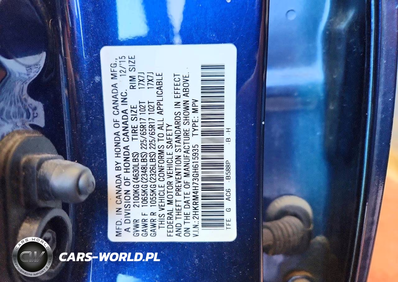 2016 Honda Cr-V Exl VIN:2HKRM4H73GH615935 - 13