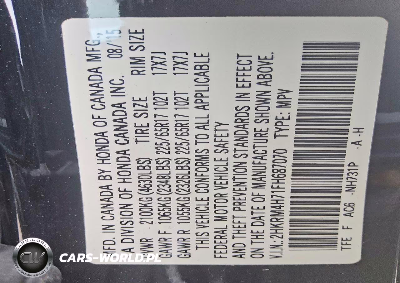 2015 Honda Cr-V Exl VIN:2HKRM4H71FH687070 - 13