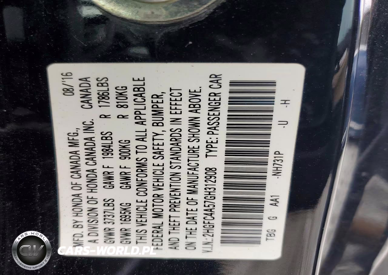 2016 Honda Civic Lx VIN:2HGFC4A57GH312908 - 12