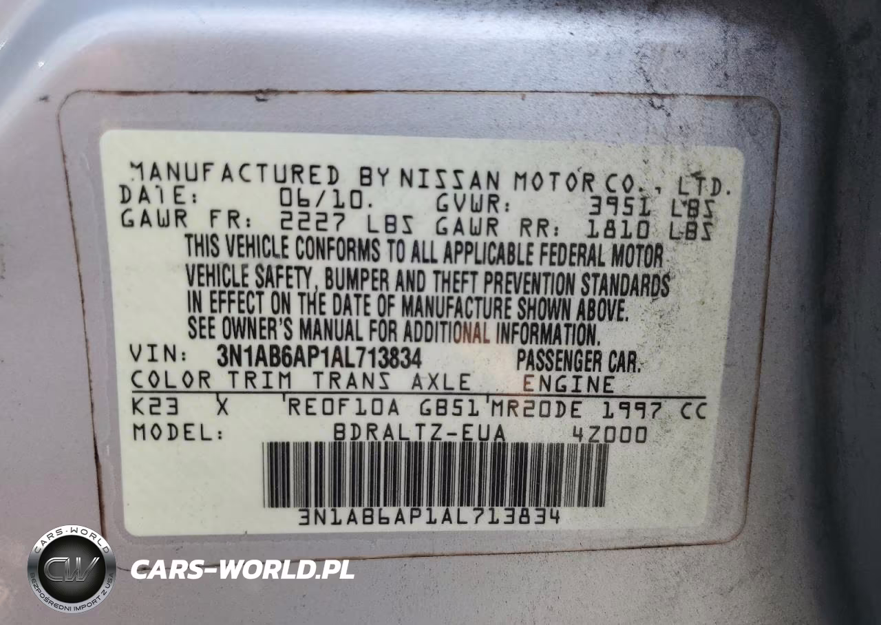 2010 Nissan Sentra 2.0 VIN:3N1AB6AP1AL713834 - 12