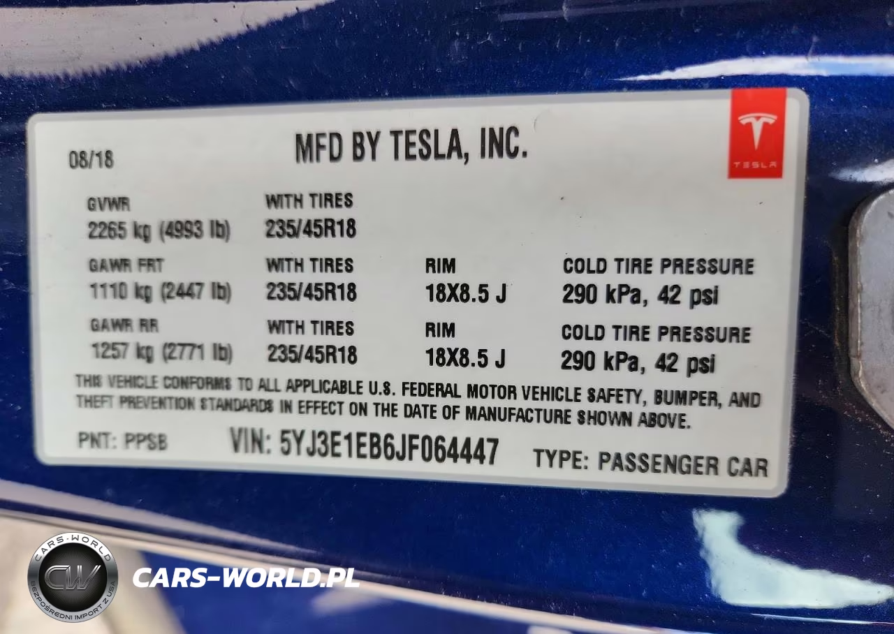2018 Tesla Model 3 VIN:5YJ3E1EB6JF064447 - 12