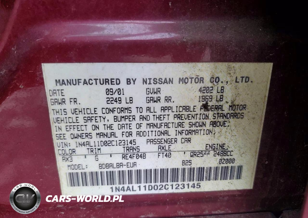 2002 Nissan Altima 2.5 VIN:1N4AL11D02C123145 - 12
