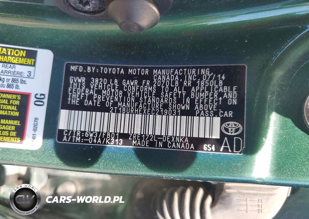 2014 Toyota Corolla Le VIN:2T1BURHEXEC219031 - 12