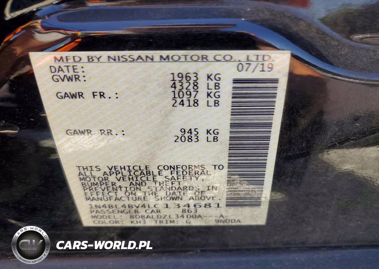 2020 Nissan Altima S VIN:1N4BL4BV4LC134681 - 12