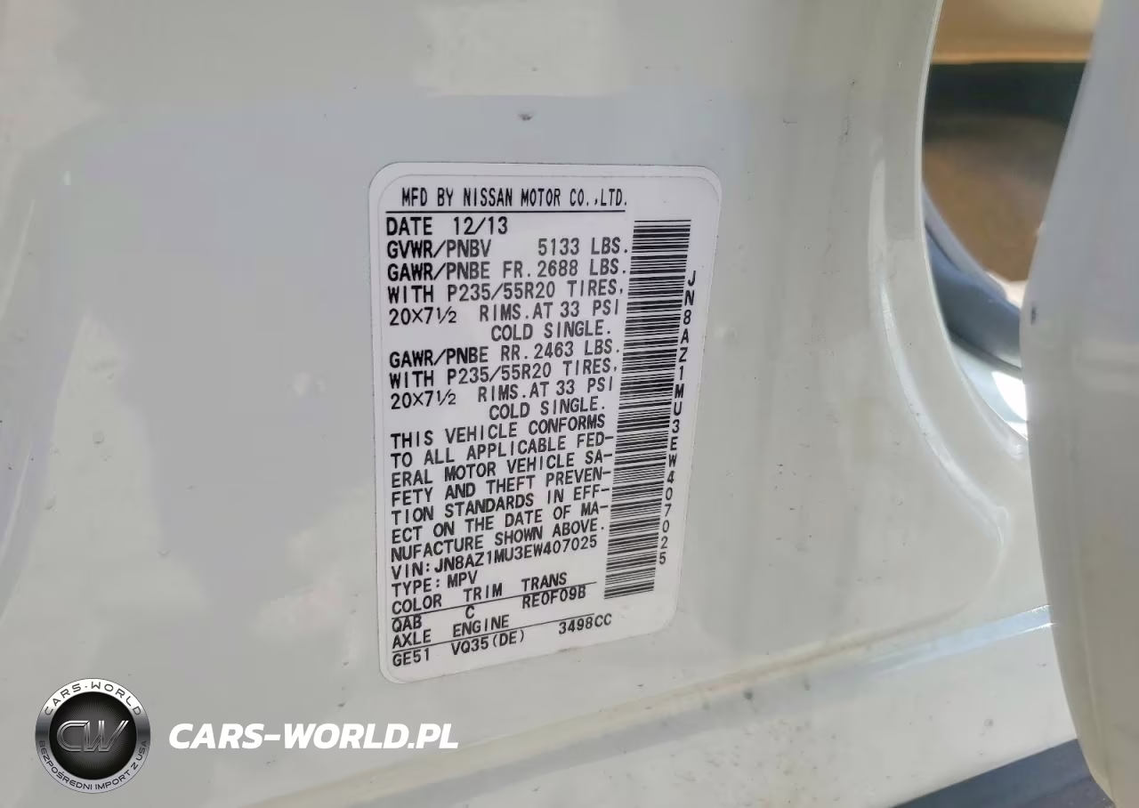 2014 Nissan Murano Le VIN:JN8AZ1MU3EW407025 - 14