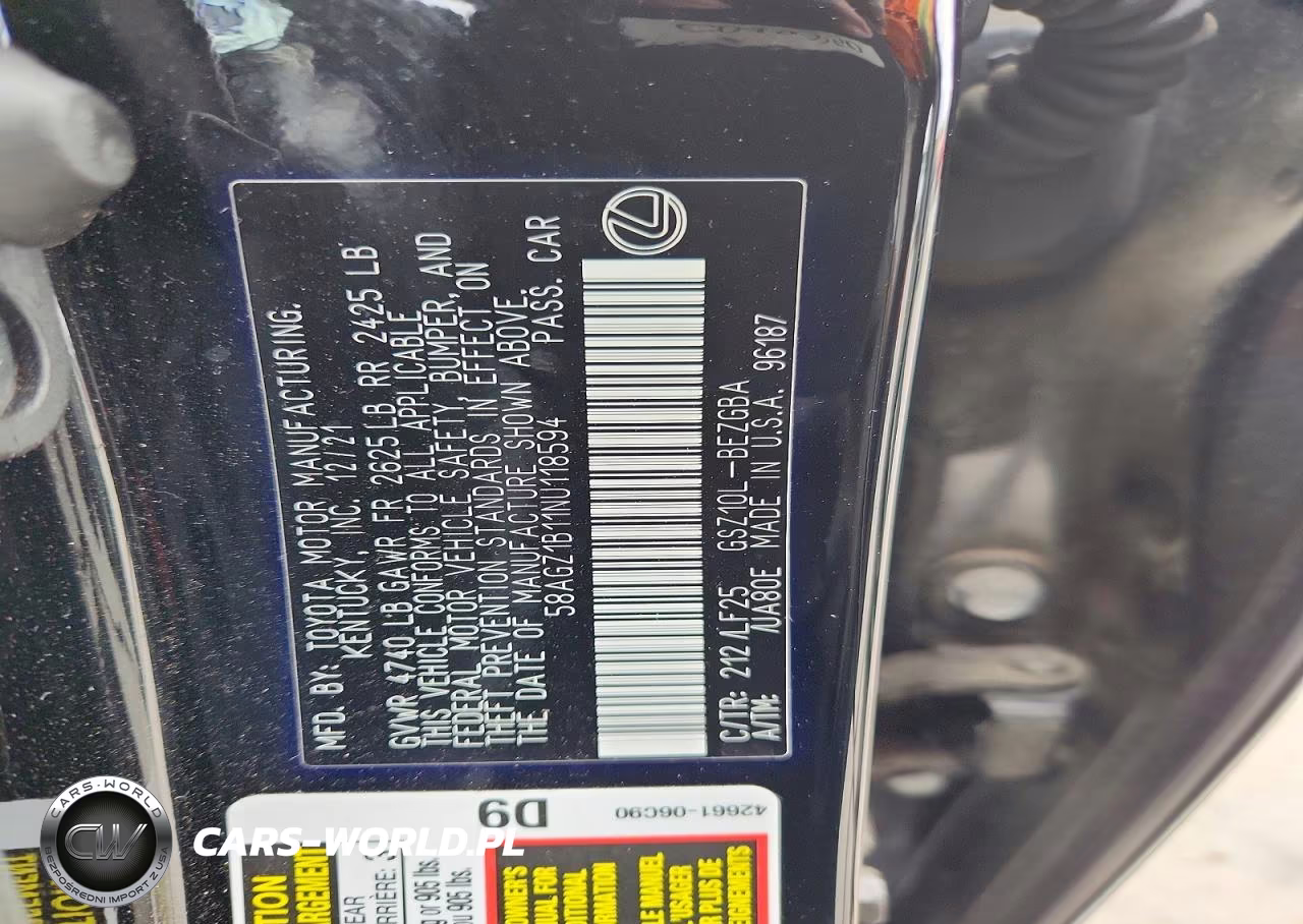 2022 Lexus Es 350 F Sport VIN:58AGZ1B11NU118594 - 13