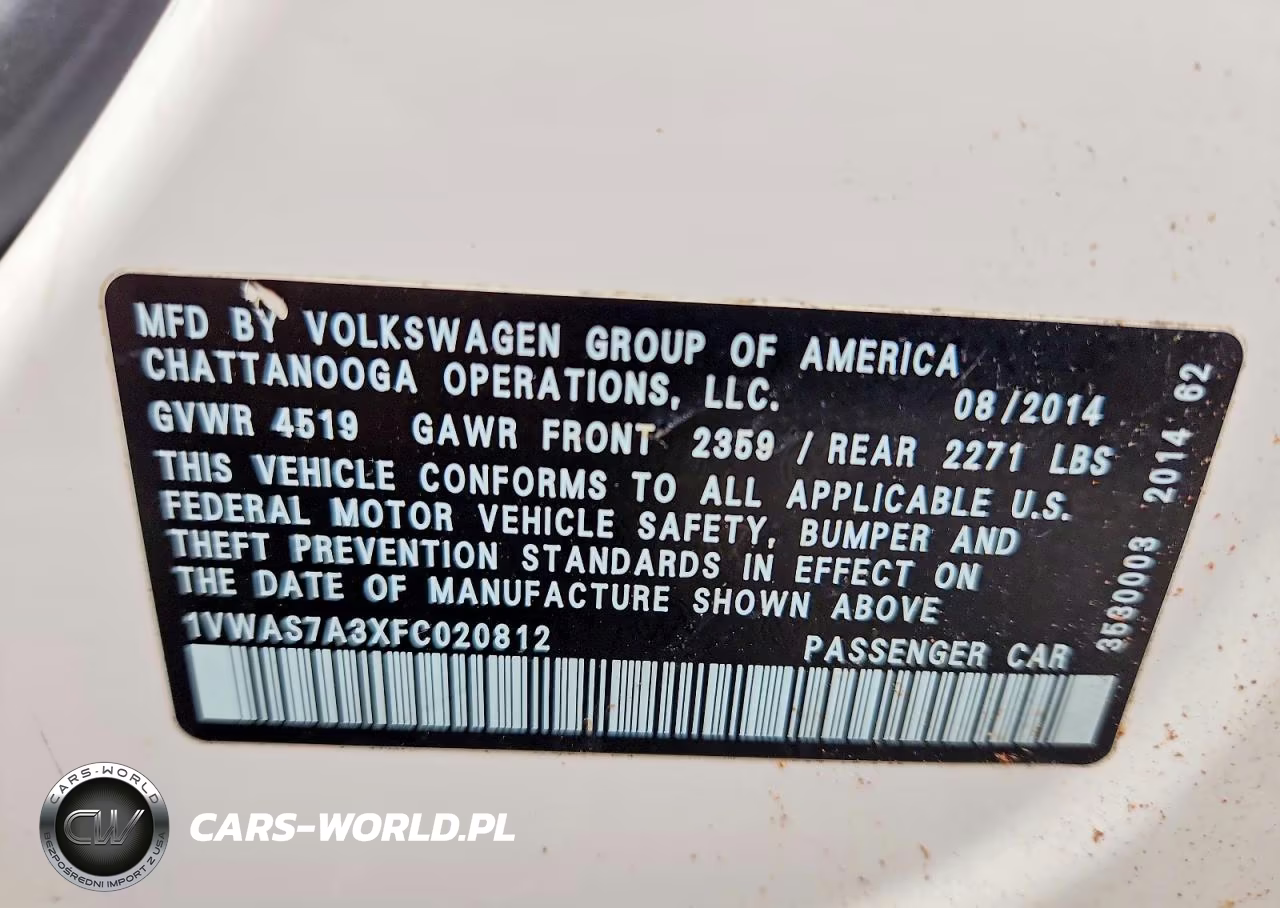 2015 Volkswagen Passat S VIN:1VWAS7A3XFC020812 - 13