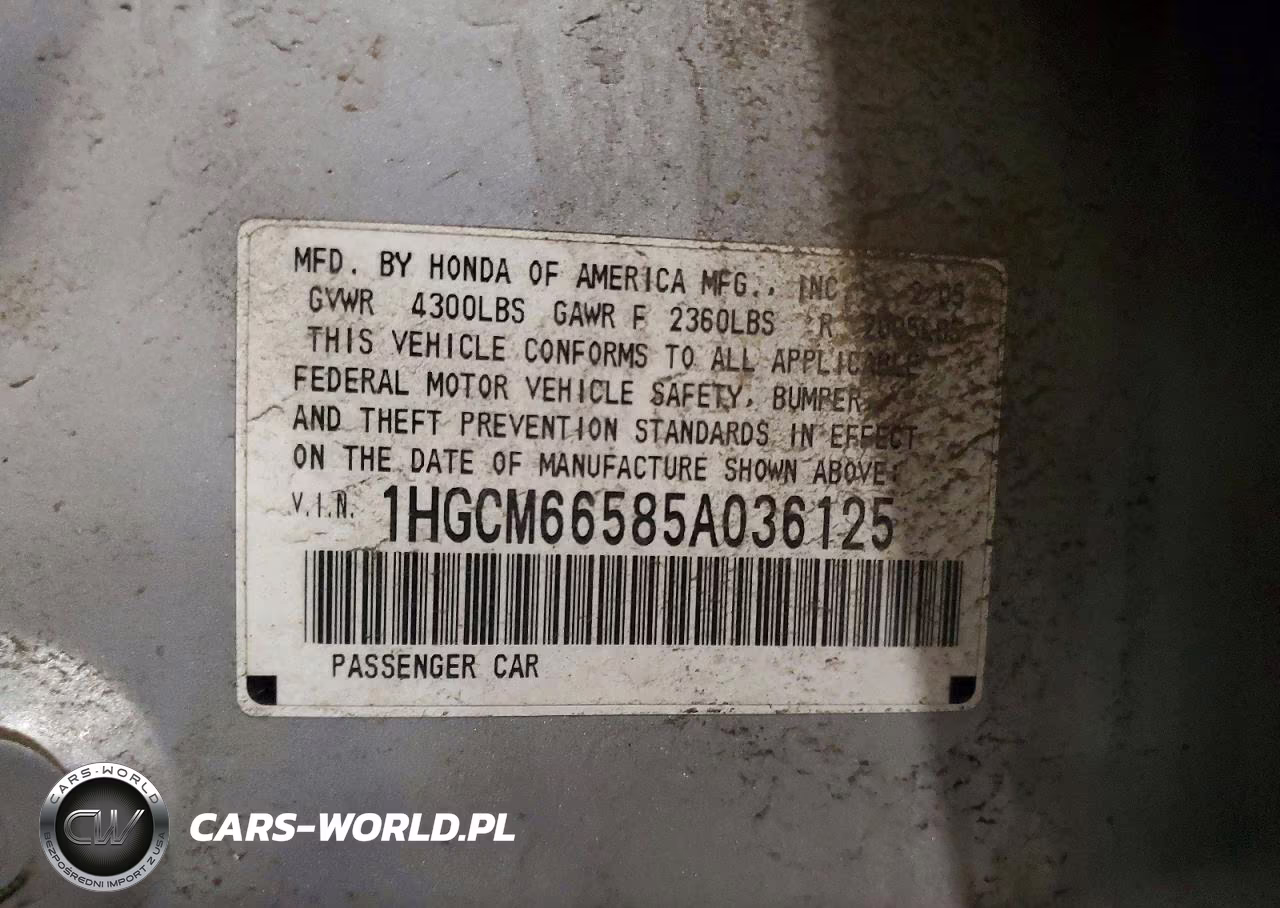 2005 Honda Accord Ex-R VIN:1HGCM66585A036125 - 12