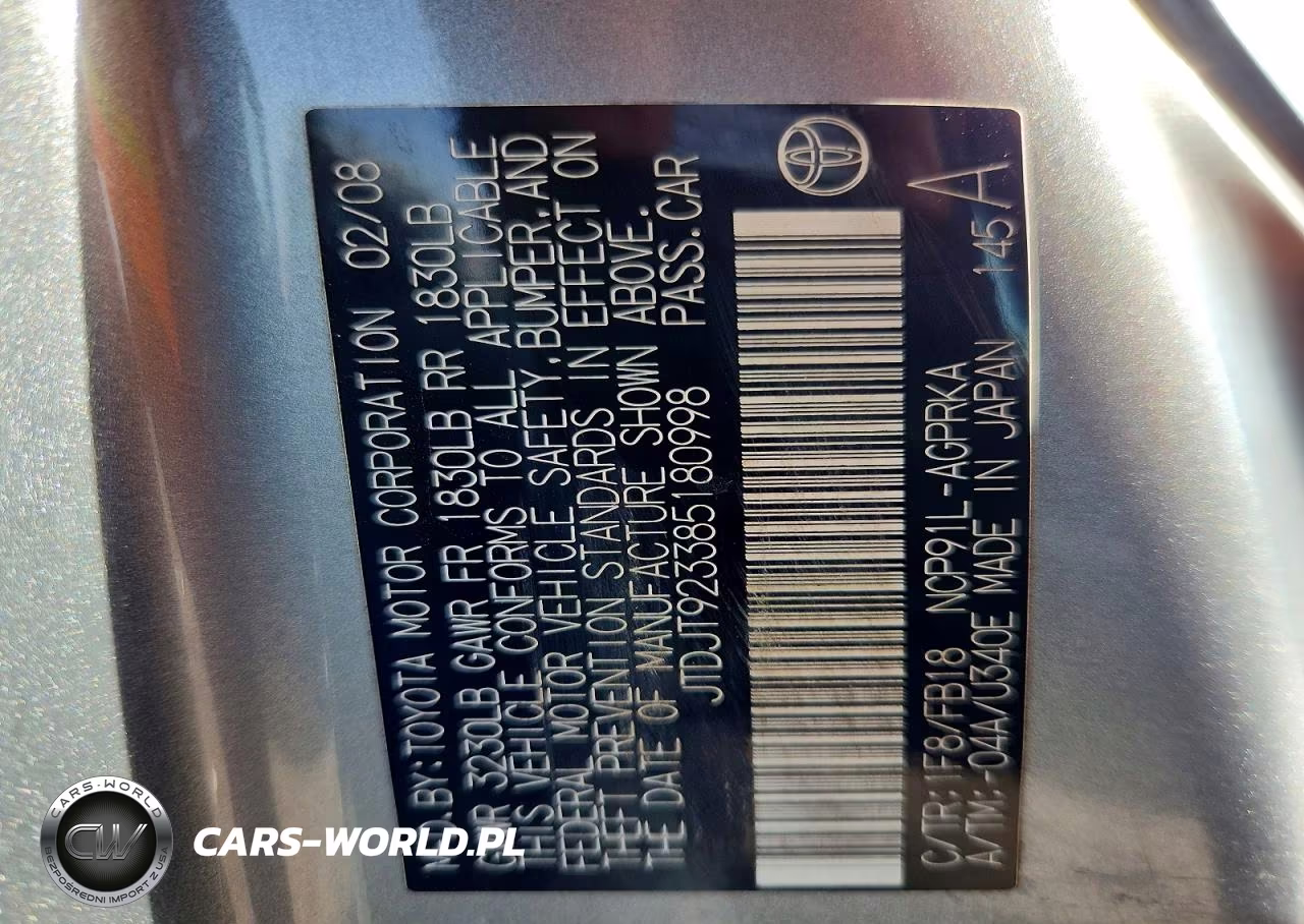 2008 Toyota Yaris Base VIN:JTDJT923385180998 - 12