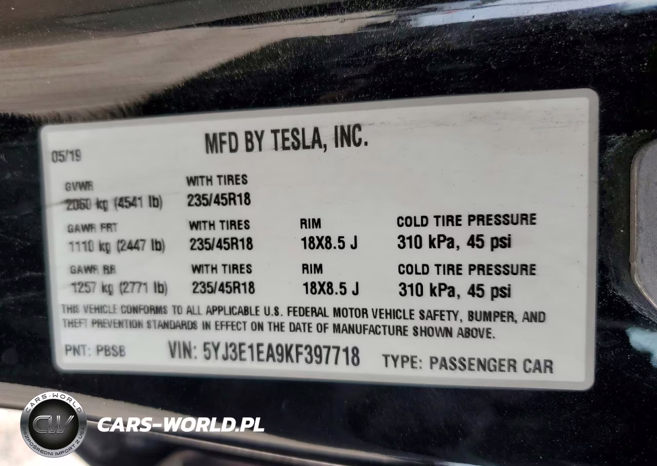 2019 Tesla Model 3 VIN:5YJ3E1EA9KF397718 - 13