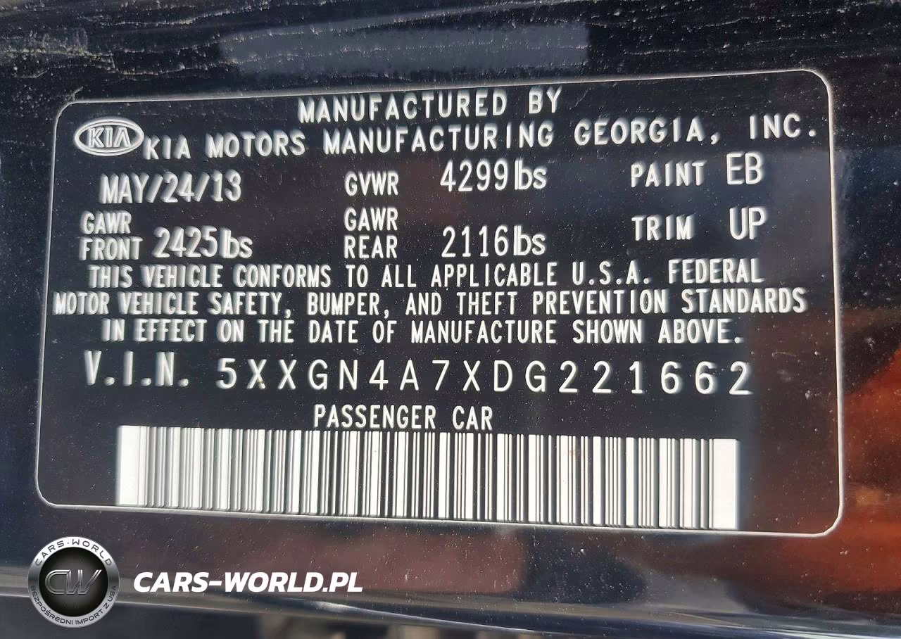 2013 Kia Optima Ex VIN:5XXGN4A7XDG221662 - 13