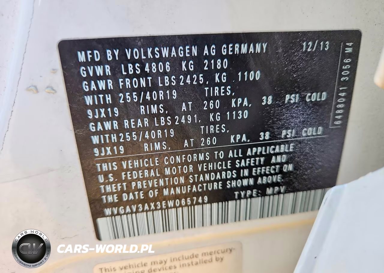 2014 Volkswagen Tiguan S VIN:WVGAV3AX3EW065749 - 13