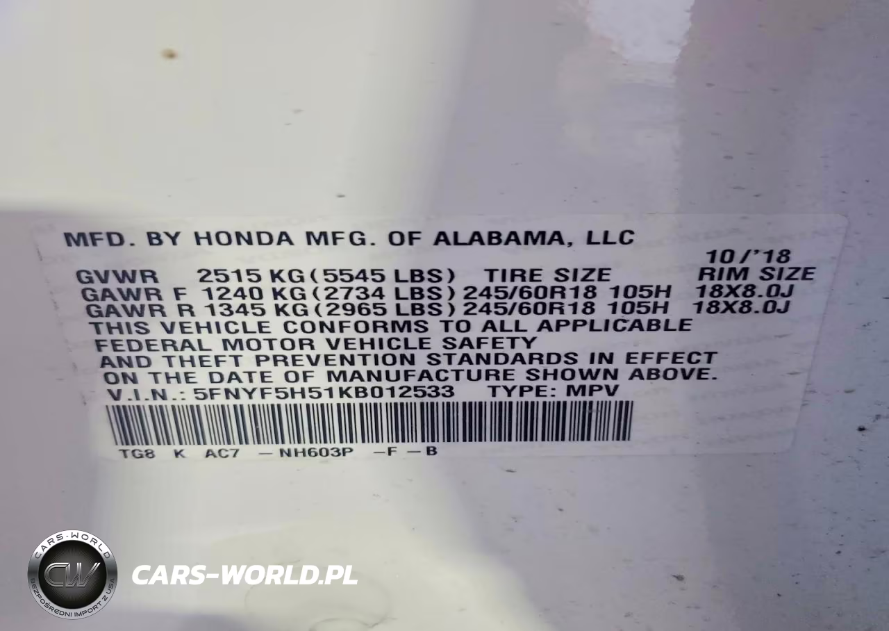 2019 Honda Pilot Exl VIN:5FNYF5H51KB012533 - 13
