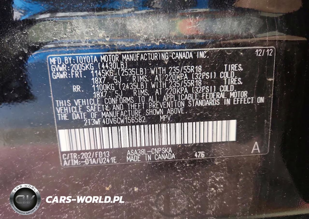2012 Toyota Rav4 Sport VIN:2T3WF4DV6CW156582 - 13