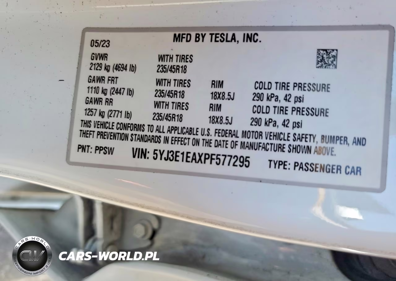 2023 Tesl Model 3 Ev 4D 2Wd VIN:5YJ3E1EAXPF577295 - 12