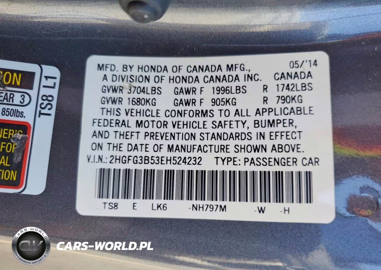 2014 Honda Civic Lx VIN:2HGFG3B53EH524232 - 12