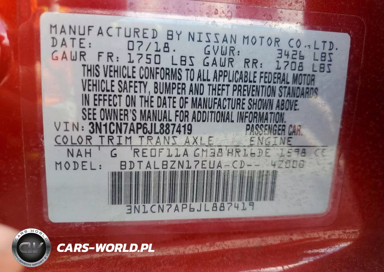 2018 Nissan Versa Sv VIN:3N1CN7AP6JL887419 - 13