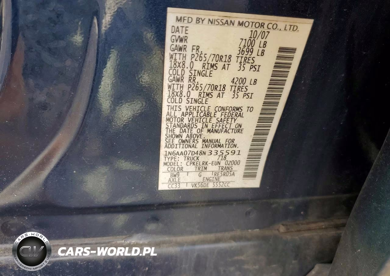 2008 Nissan Titan Xe VIN:1N6AA07D48N335591 - 13