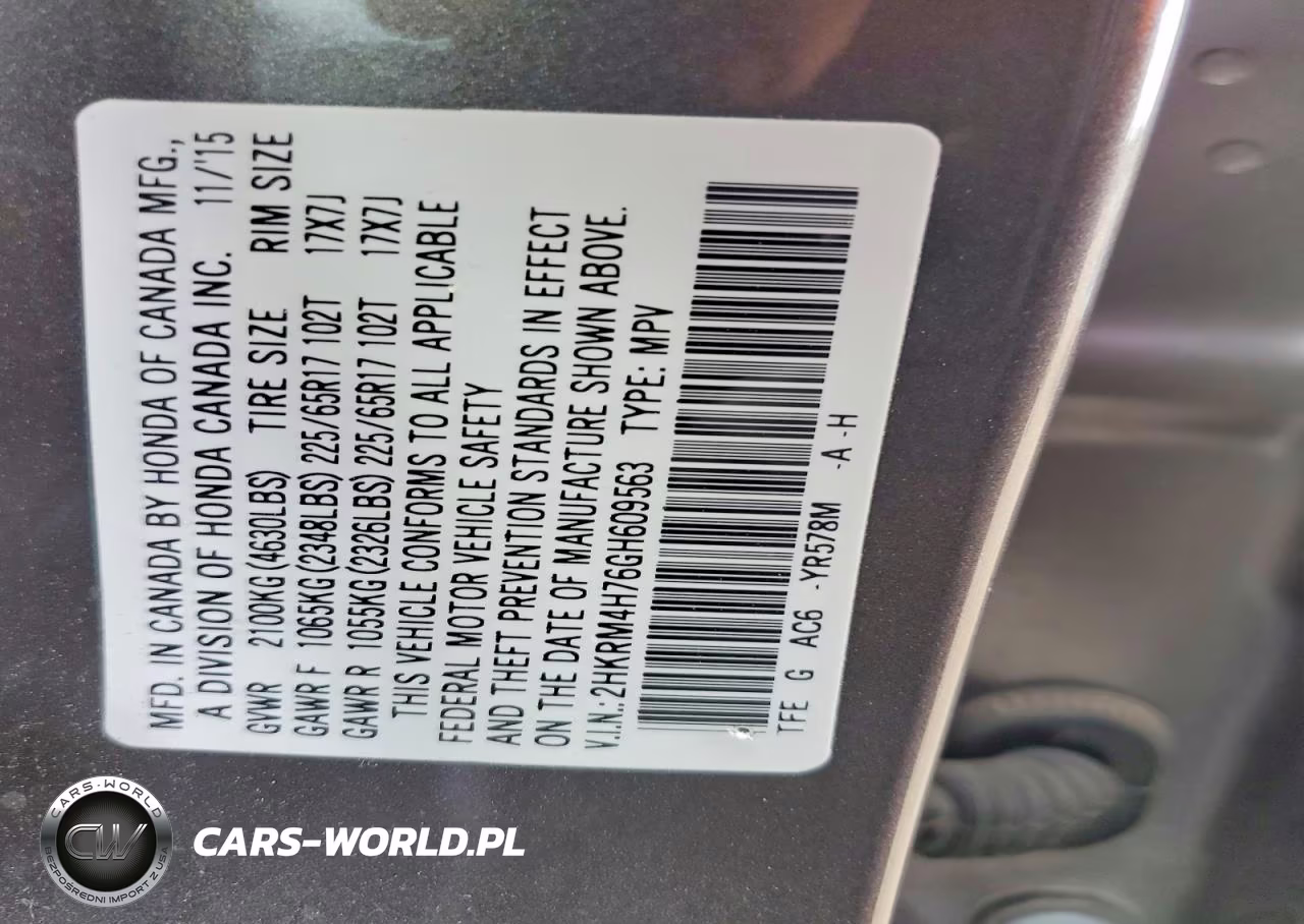 2016 Honda Cr-V Exl VIN:2HKRM4H76GH609563 - 13
