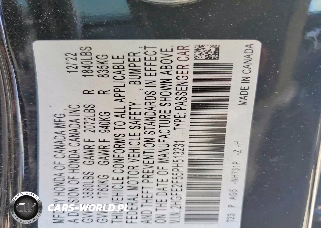 2023 Honda Civic Sport VIN:2HGFE2F55PH513231 - 13