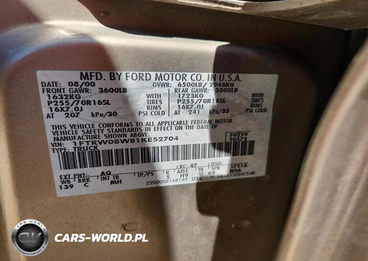 2001 Ford F150 Supercrew VIN:1FTRW08W81KE52704 - 12