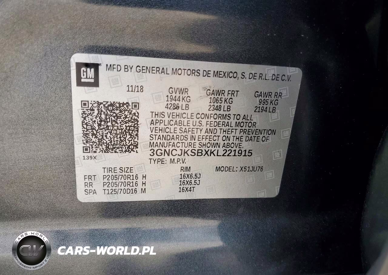 2019 Chevrolet Trax Ls VIN:3GNCJKSBXKL221915 - 13