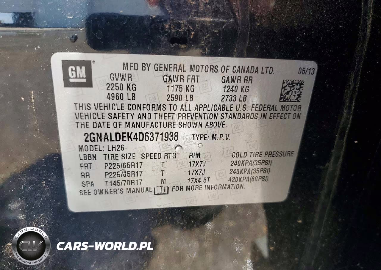 2013 Chevrolet Equinox Lt VIN:2GNALDEK4D6371938 - 13