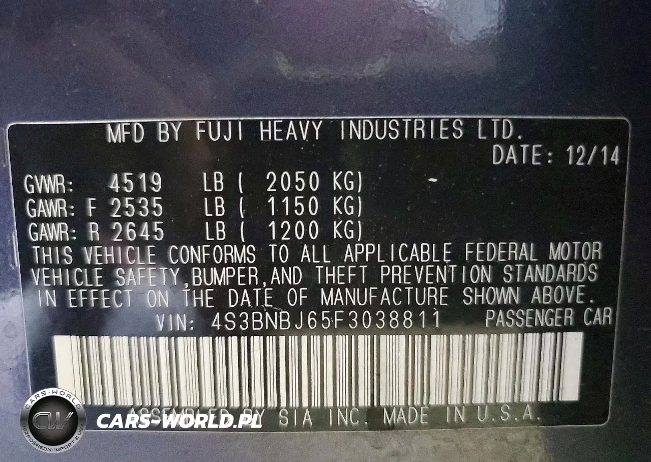 2015 Subaru Legacy 2.5I Limited VIN:4S3BNBJ65F3038811 - 13