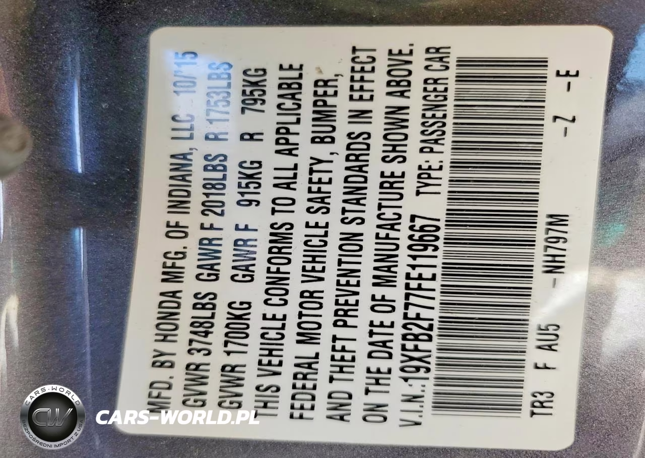 2015 Honda Civic Se VIN:19XFB2F77FE119667 - 12
