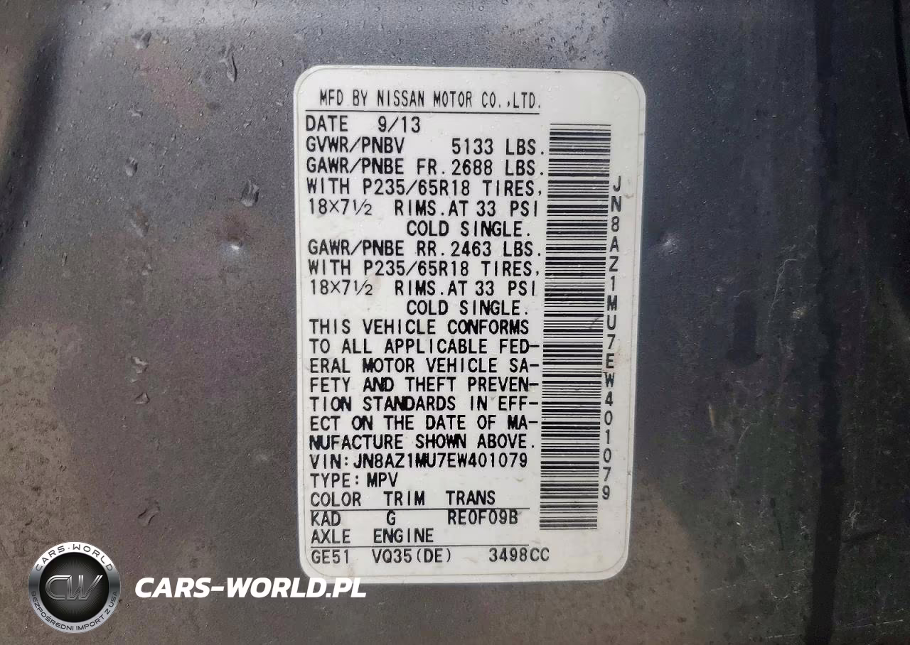 2014 Nissan Murano Sl VIN:JN8AZ1MU7EW401079 - 13