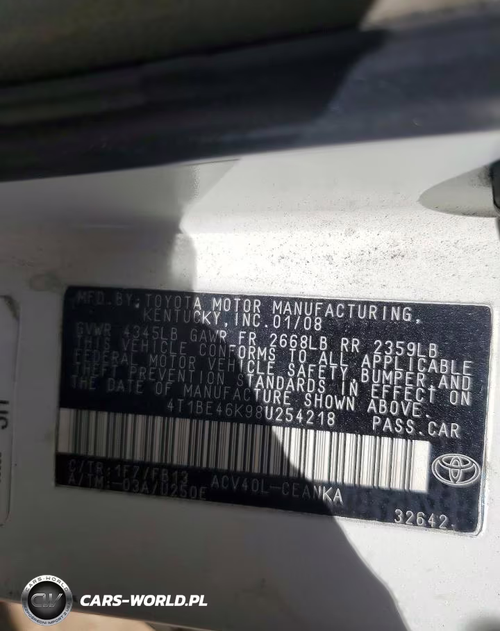 2008 Toyota Camry Base VIN:4T1BE46K98U254218 - 12