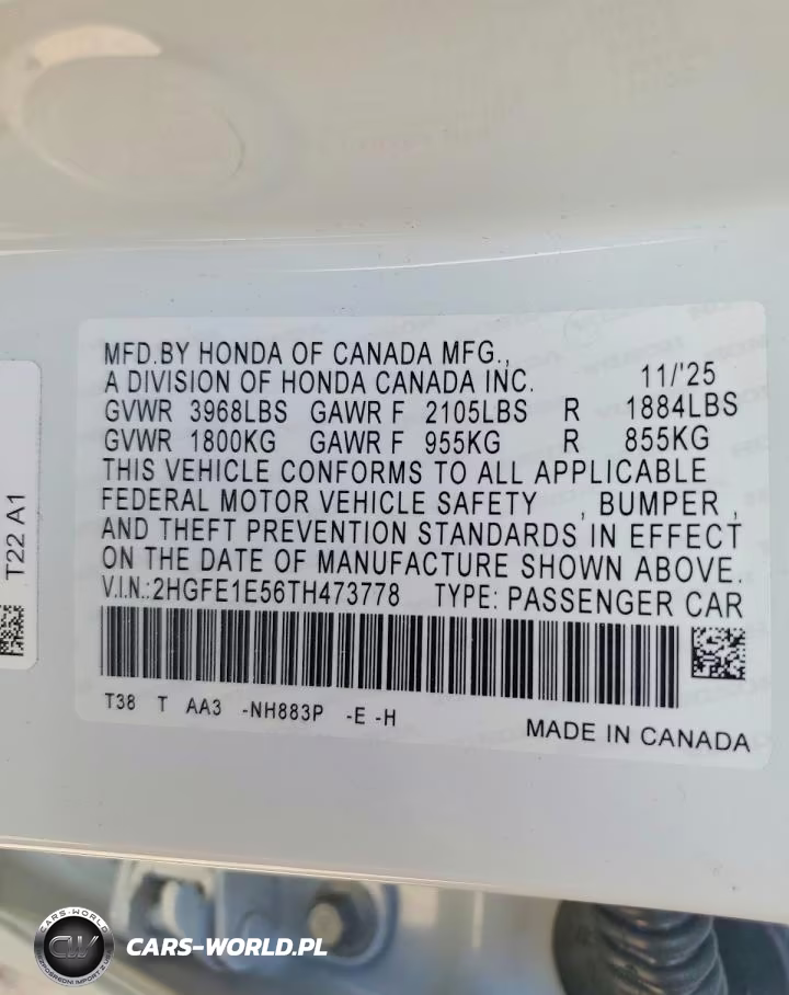 2026 Honda Civic Si VIN:2HGFE1E56TH473778 - 12
