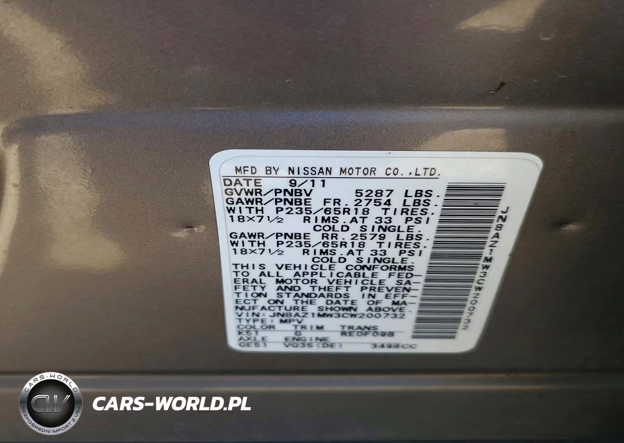 2012 Nissan Murano S VIN:JN8AZ1MW3CW200732 - 12