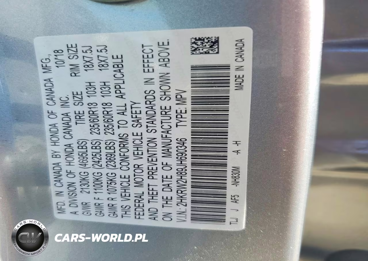 2018 Honda Cr-V Exl VIN:2HKRW2H89JH690346 - 13