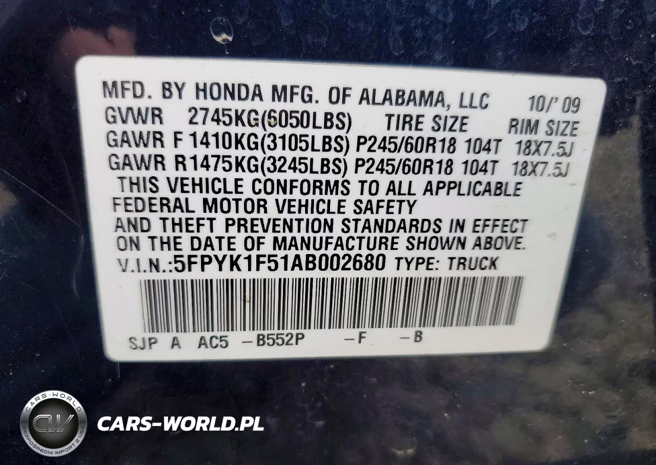 2010 Honda Ridgeline Rtl VIN:5FPYK1F51AB002680 - 13