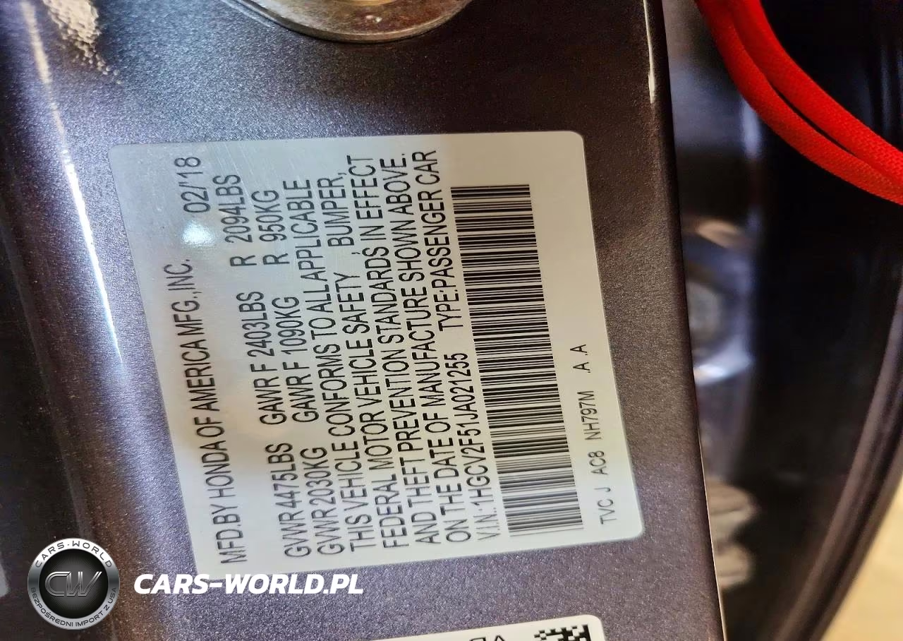 2018 Honda Accord Exl VIN:1HGCV2F51JA021255 - 12