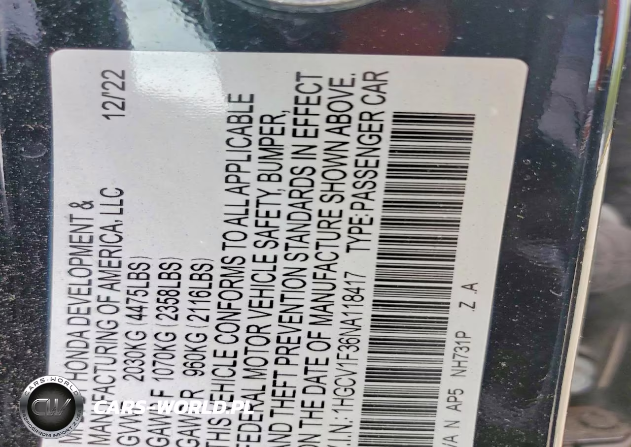 2022 Honda Accord Sport VIN:1HGCV1F36NA118417 - 12