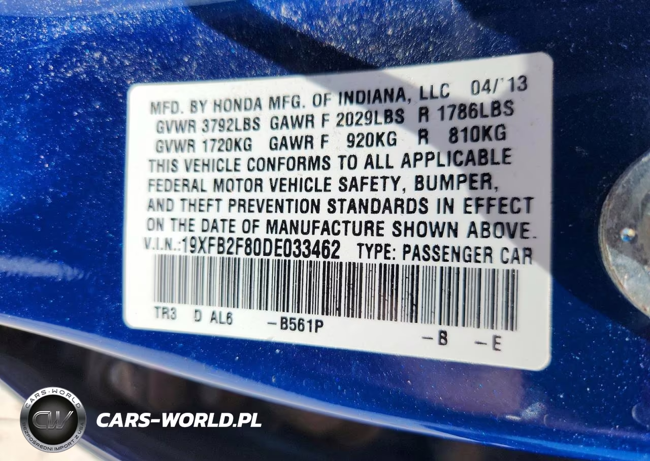 2013 Honda Civic Ex VIN:19XFB2F80DE033462 - 12