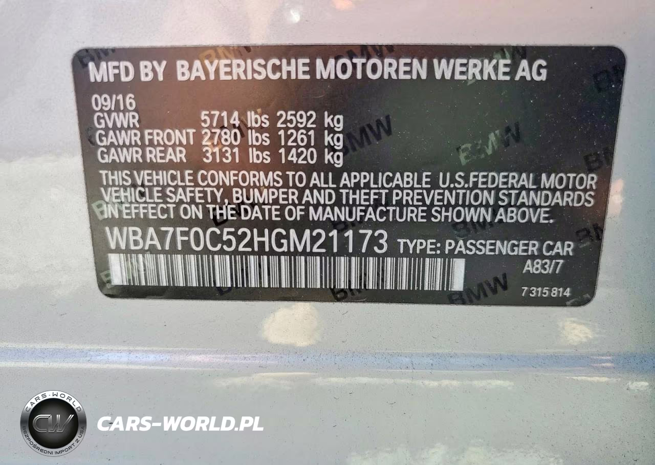 2017 BMW 750 I VIN:WBA7F0C52HGM21173 - 13