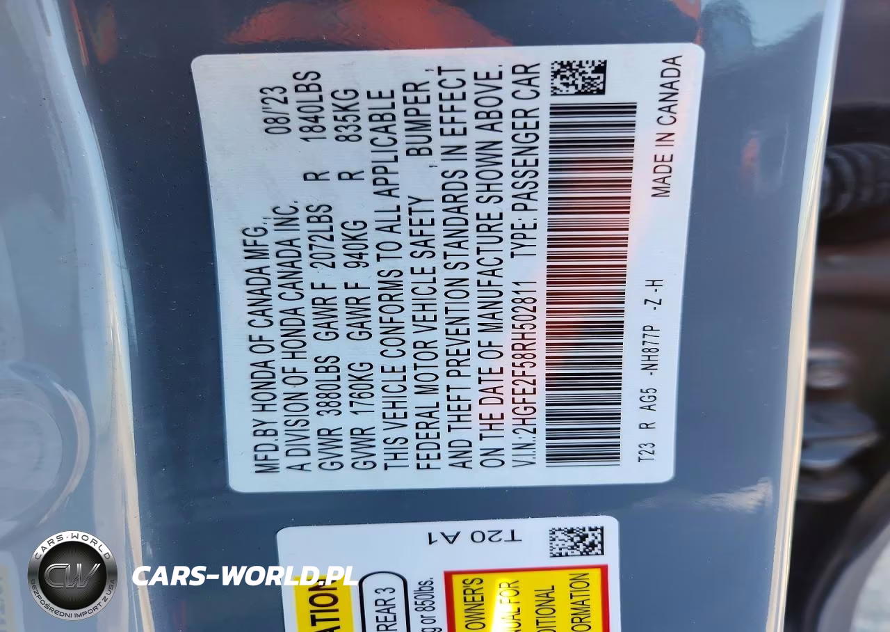 2024 Honda Civic Sport VIN:2HGFE2F58RH502811 - 12
