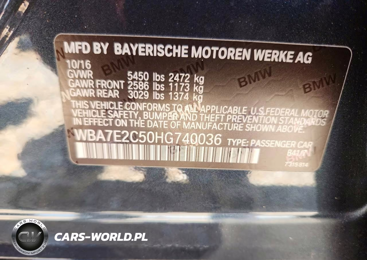 2017 BMW 740 I VIN:WBA7E2C50HG740036 - 12