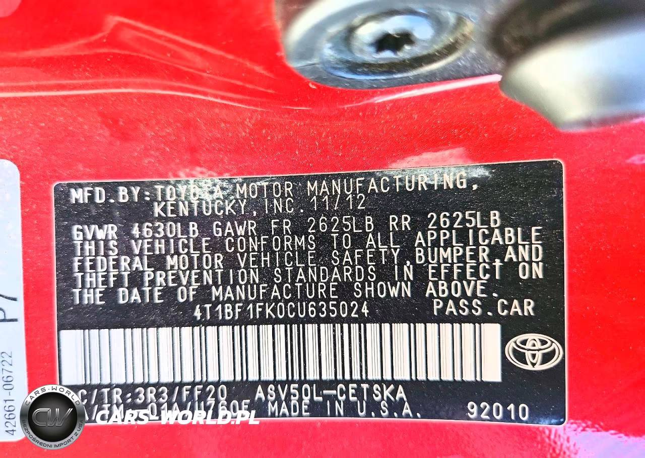 2012 Toyota Camry Se VIN:4T1BF1FK0CU635024 - 12