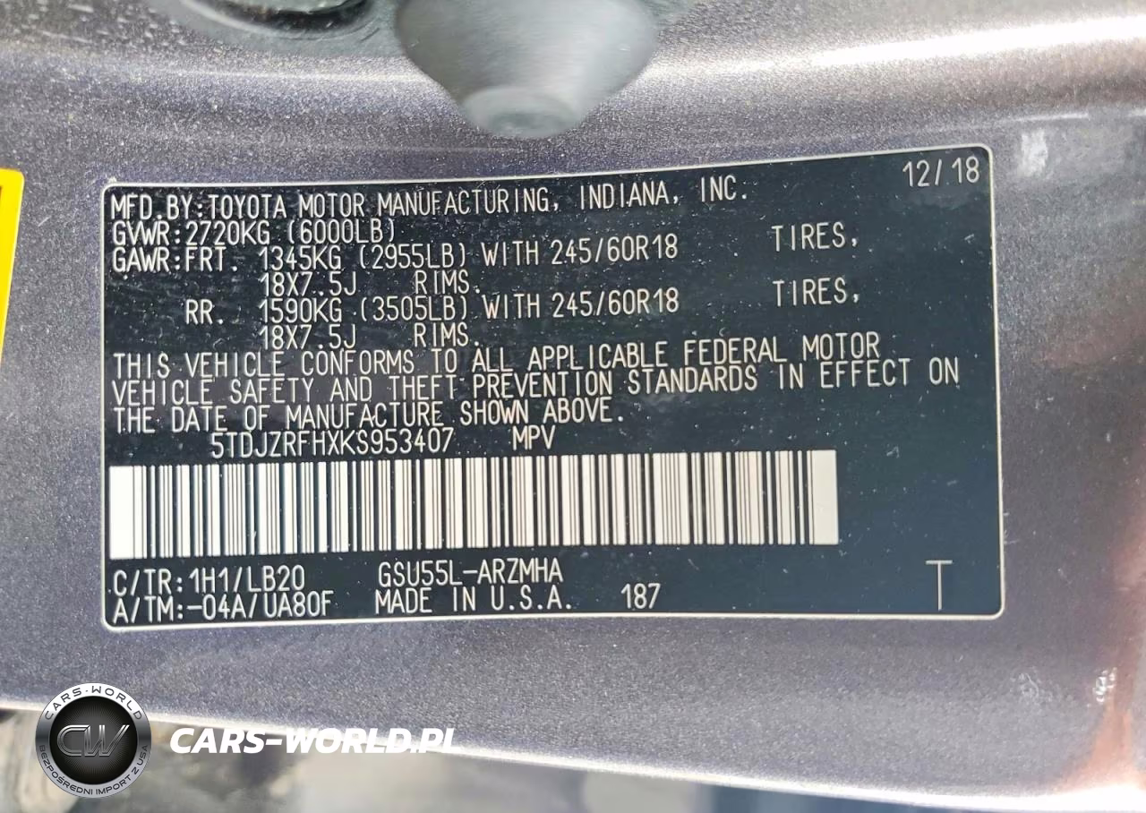 2019 Toyota Highlander Xle VIN:5TDJZRFHXKS953407 - 12