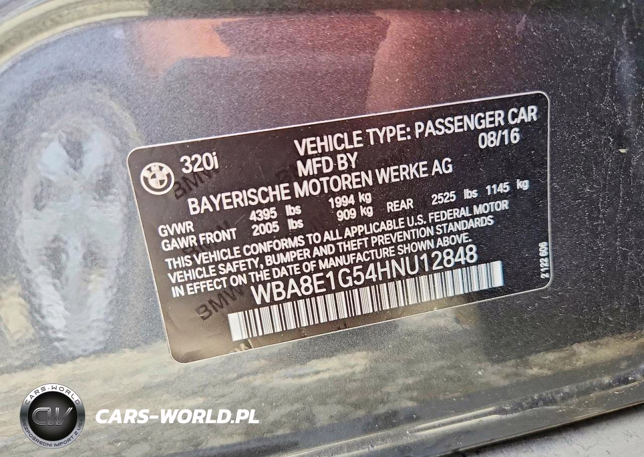 2017 BMW 320 I VIN:WBA8E1G54HNU12848 - 12