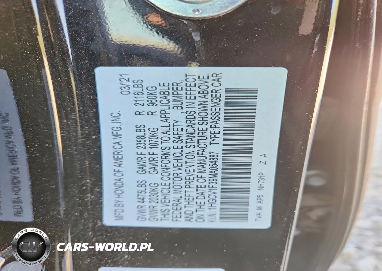 2021 Honda Accord Sport VIN:1HGCV1F39MA054887 - 12
