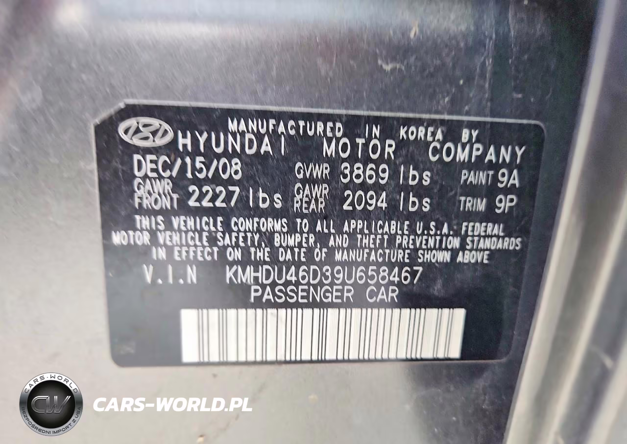 2009 Hyundai Elantra Se VIN:KMHDU46D39U658467 - 12