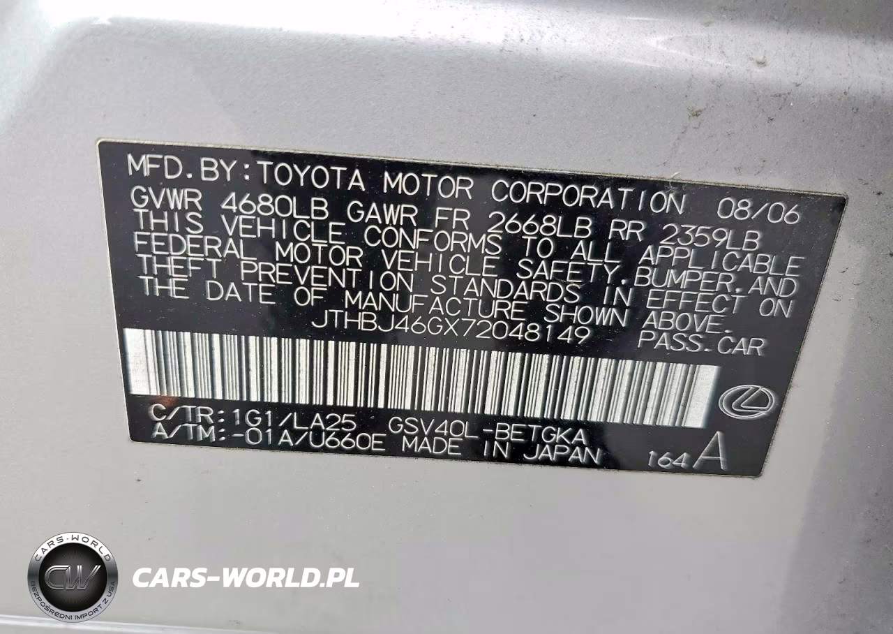 2007 Lexus Es 350 VIN:JTHBJ46GX72048149 - 12