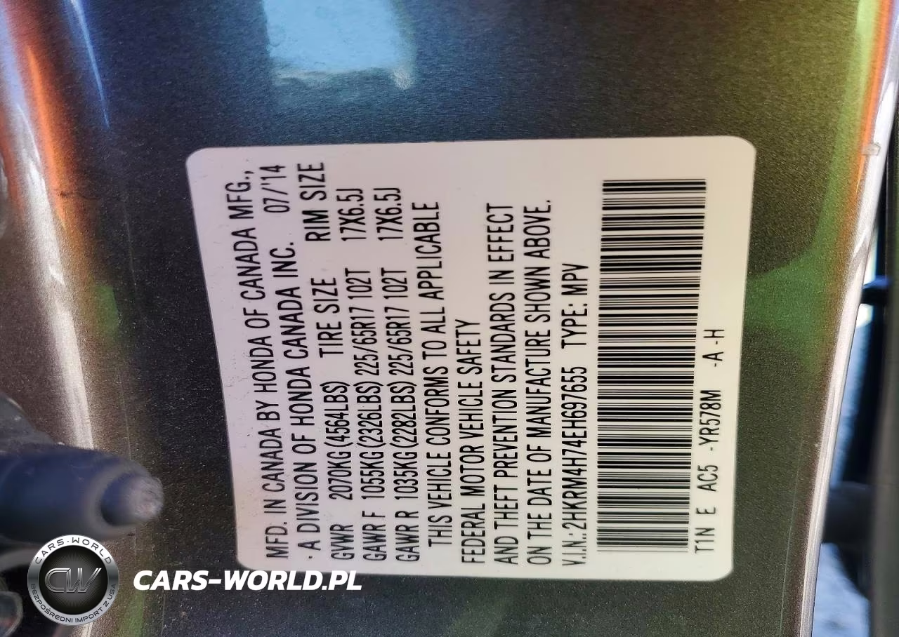 2014 Honda Cr-V Exl VIN:2HKRM4H74EH697655 - 13