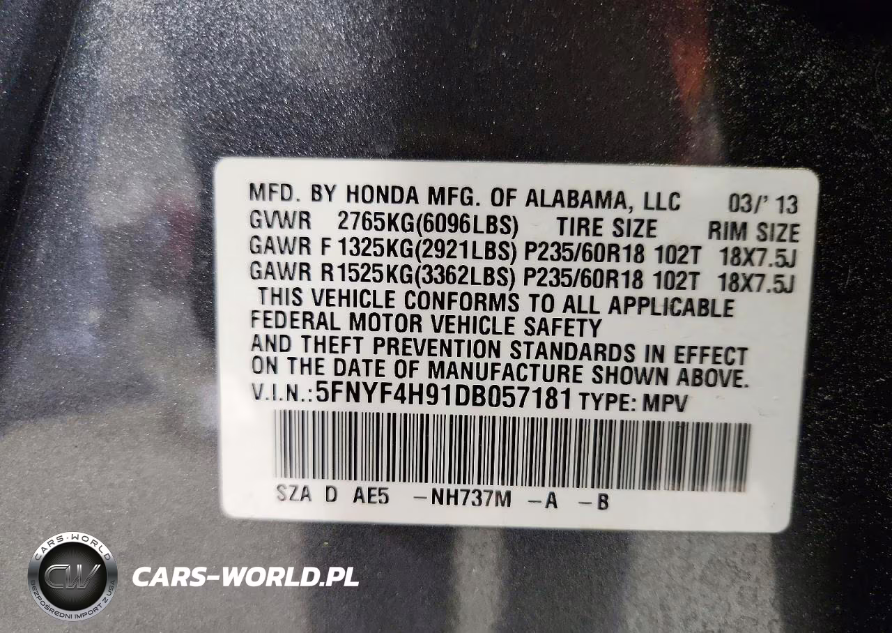 2013 Honda Pilot Touring VIN:5FNYF4H91DB057181 - 13