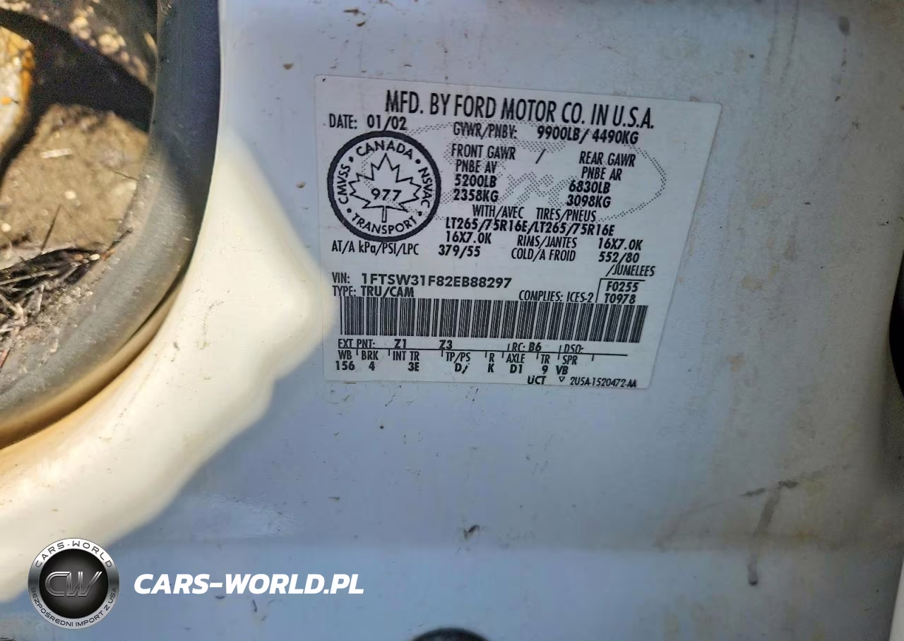 2002 Ford F350 VIN:1FTSW31F82EB88297 - 12